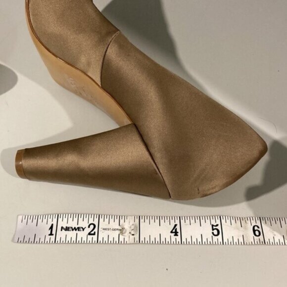 Zara Tan Satin Pumps Block Heels 37 - Picture 13 of 14